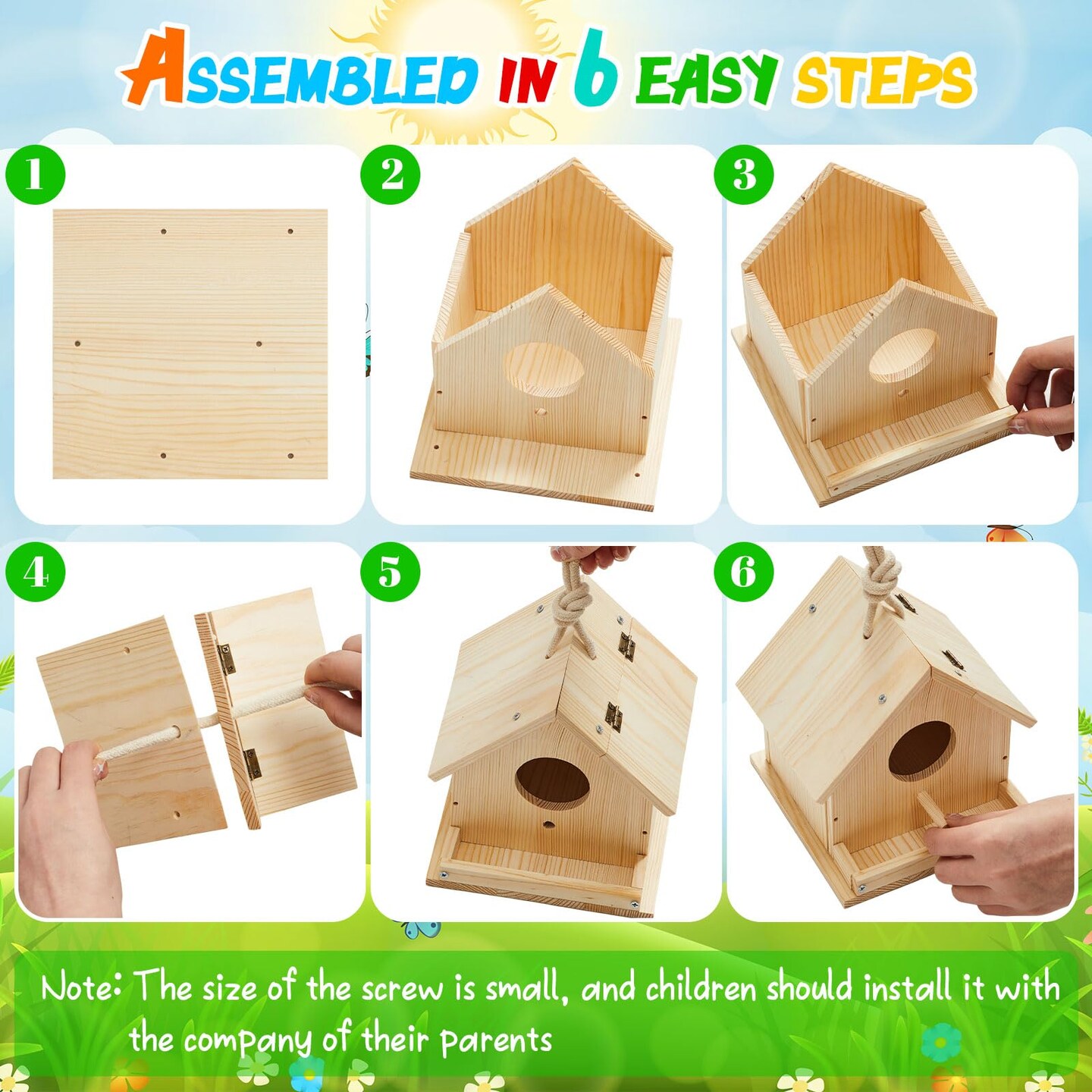 2 Sets Wooden DIY Birdhouse Kit, Unfinished Bird Houses with Paints and Paintbrushes, Bird Feeder Craft Arts for Kids Ages 4-8, 8-12, Classroom Activity and Adults Wooden Craft Gifts