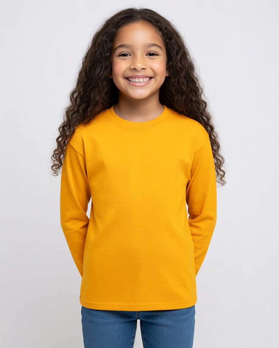 6 Pack Gildan Heavy Cotton Youth Long Sleeve Crewneck T-Shirt Bulk Kids Blank Tees for School & Custom Printing
