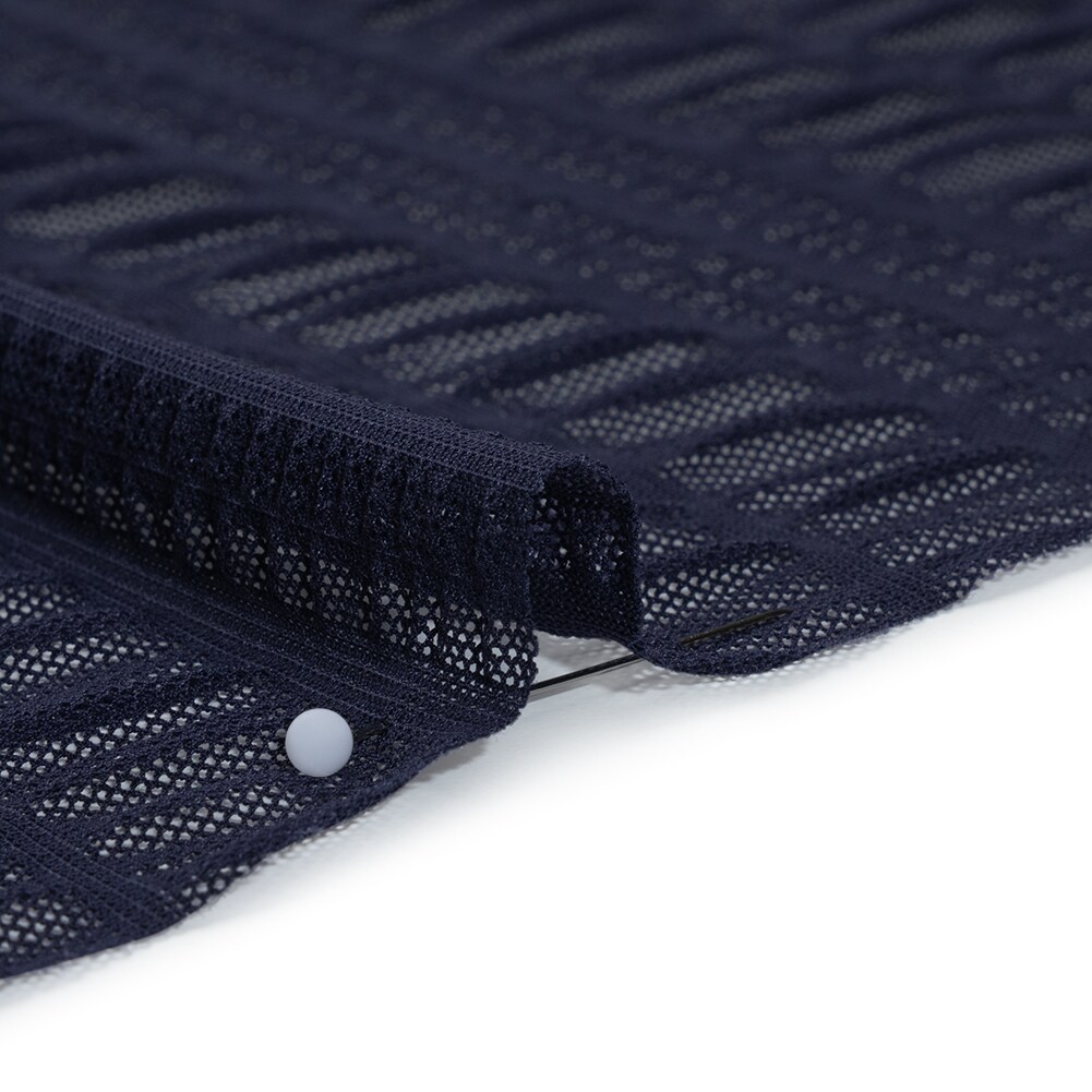 1 Yard Navy Blue Ruched Nylon Mesh Fabric Striped Designer Deadstock 58 Inches Width