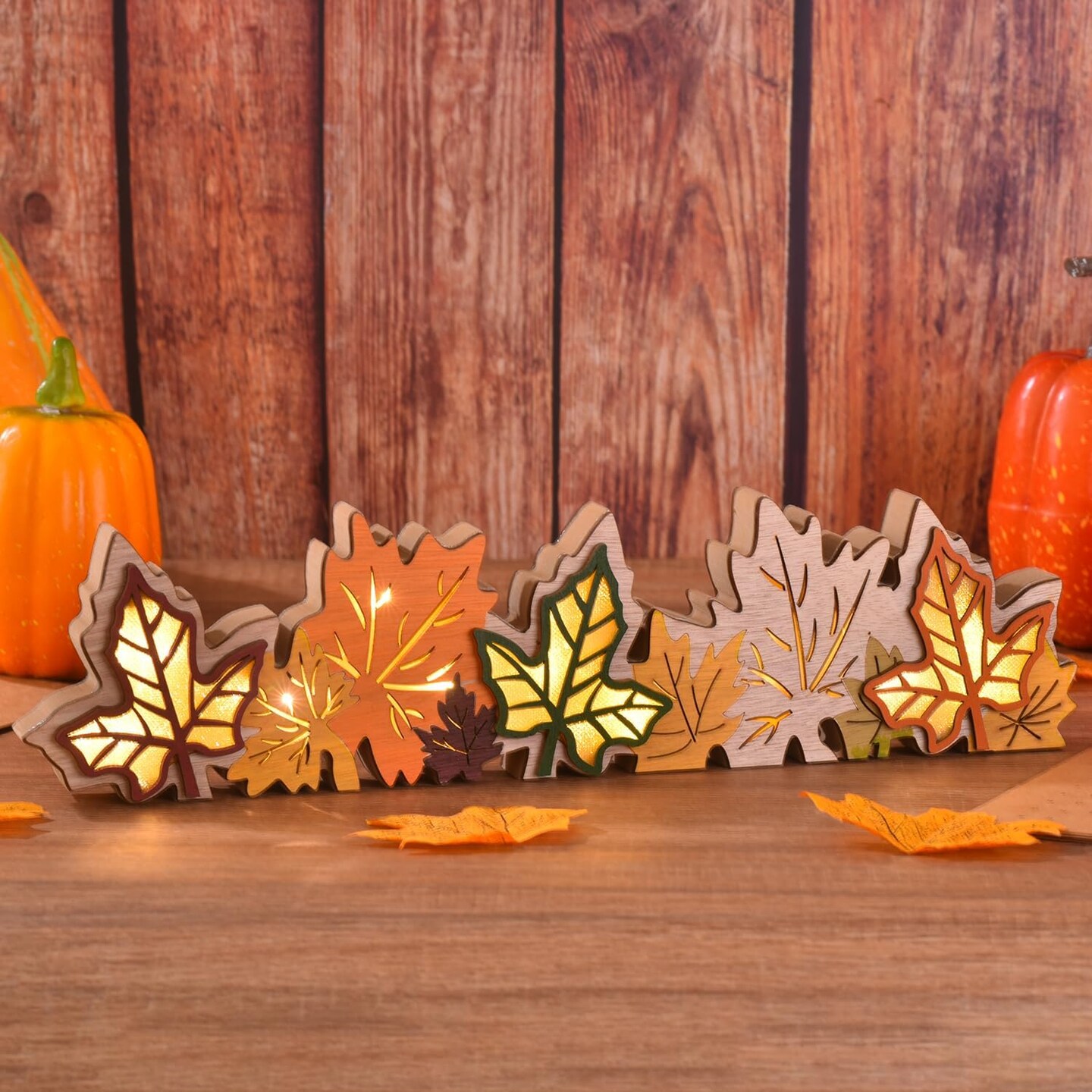 Lighted Fall Maple Leaves Table Decor