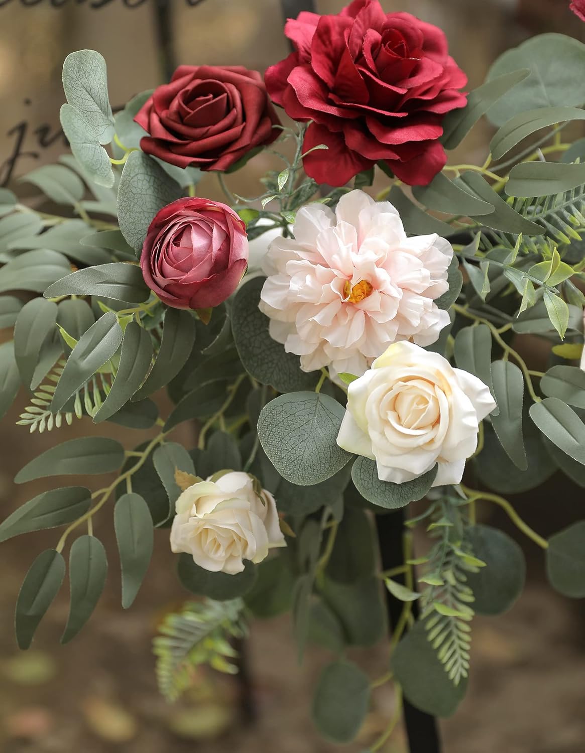 Artificial Flowers Combo Set – Fake Flowers with Leaves and Stems for DIY Wedding Bouquets, Centerpieces, Flower Arrangements, Baby Shower, Party & Home Décor (Burgundy)