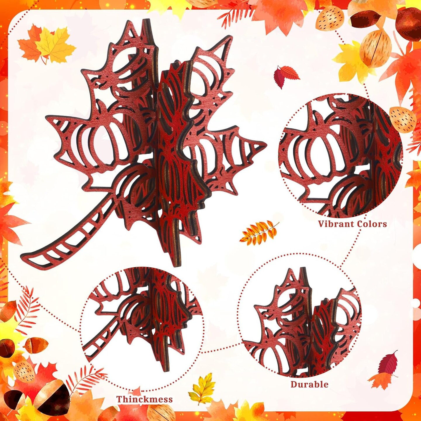 12 Pcs Thanksgiving Wooden Table Signs Maple Leaf Wood Tabletop Decoration