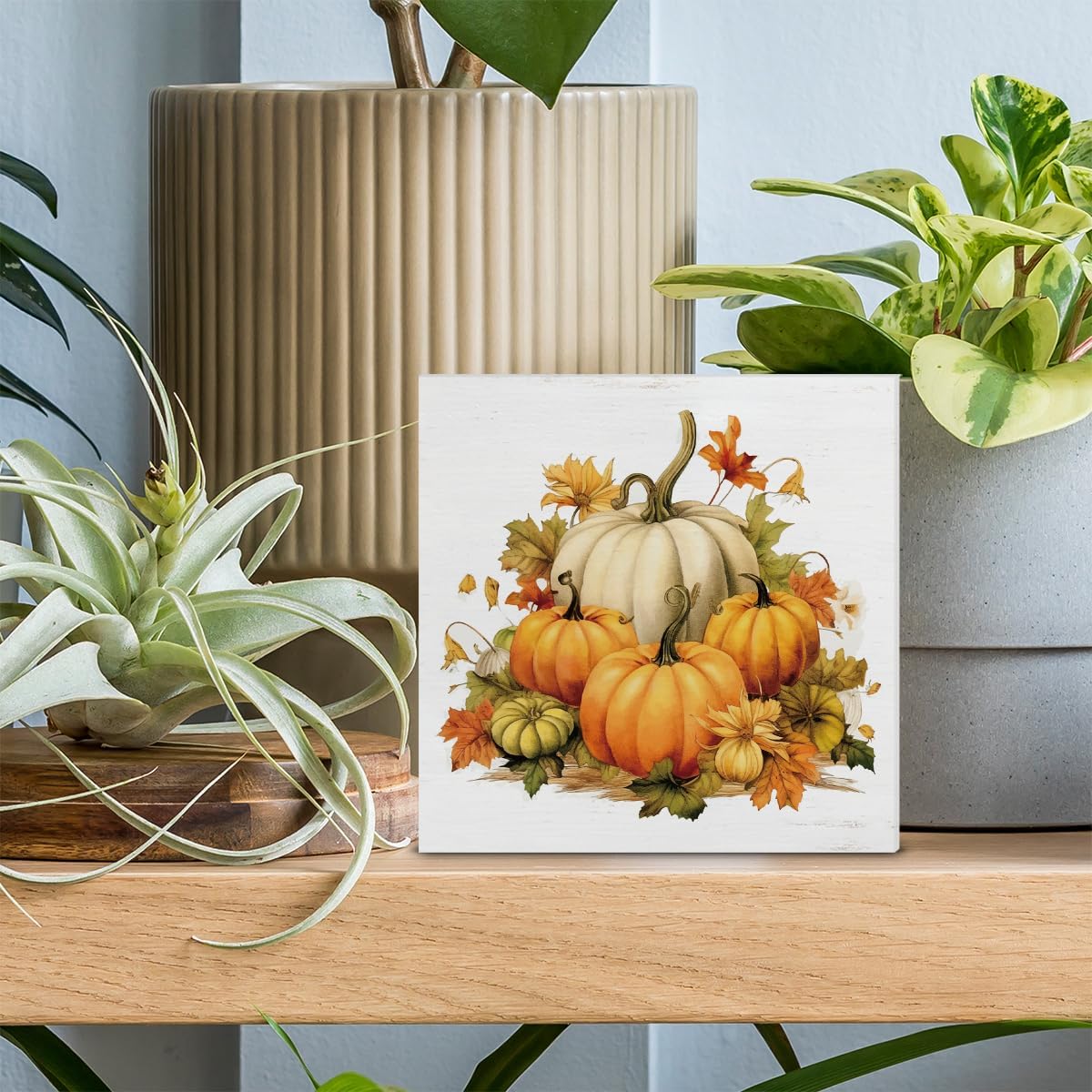 Wooden Block Sign Pumpkin Fall Decor