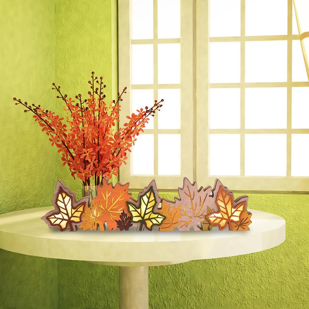 Lighted Fall Maple Leaves Table Decor