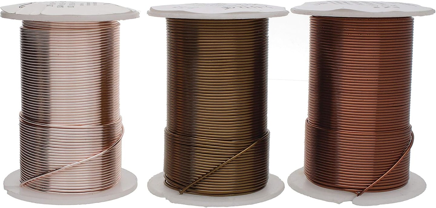 The Beadsmith Wire Elements 22-Gauge Lacquered Tarnish-Resistant Copper Wire for Jewelry Making, 4-8 Yard, 18.29 Meter Spools (Antique Copper, Vintage Bronze, & Rose Gold Color)