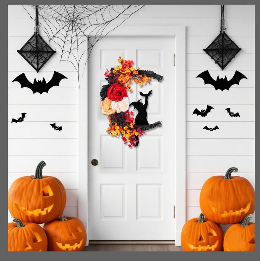 Halloween Wreaths for Front Door Moon Black