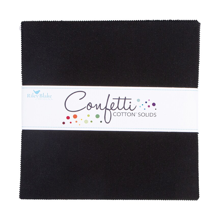 Confetti Cotton 10" Square Pack (Layer Cake / 10" Stacker) in Pitch Black by Riley Blake (10-120-PITCHBLACK-42)