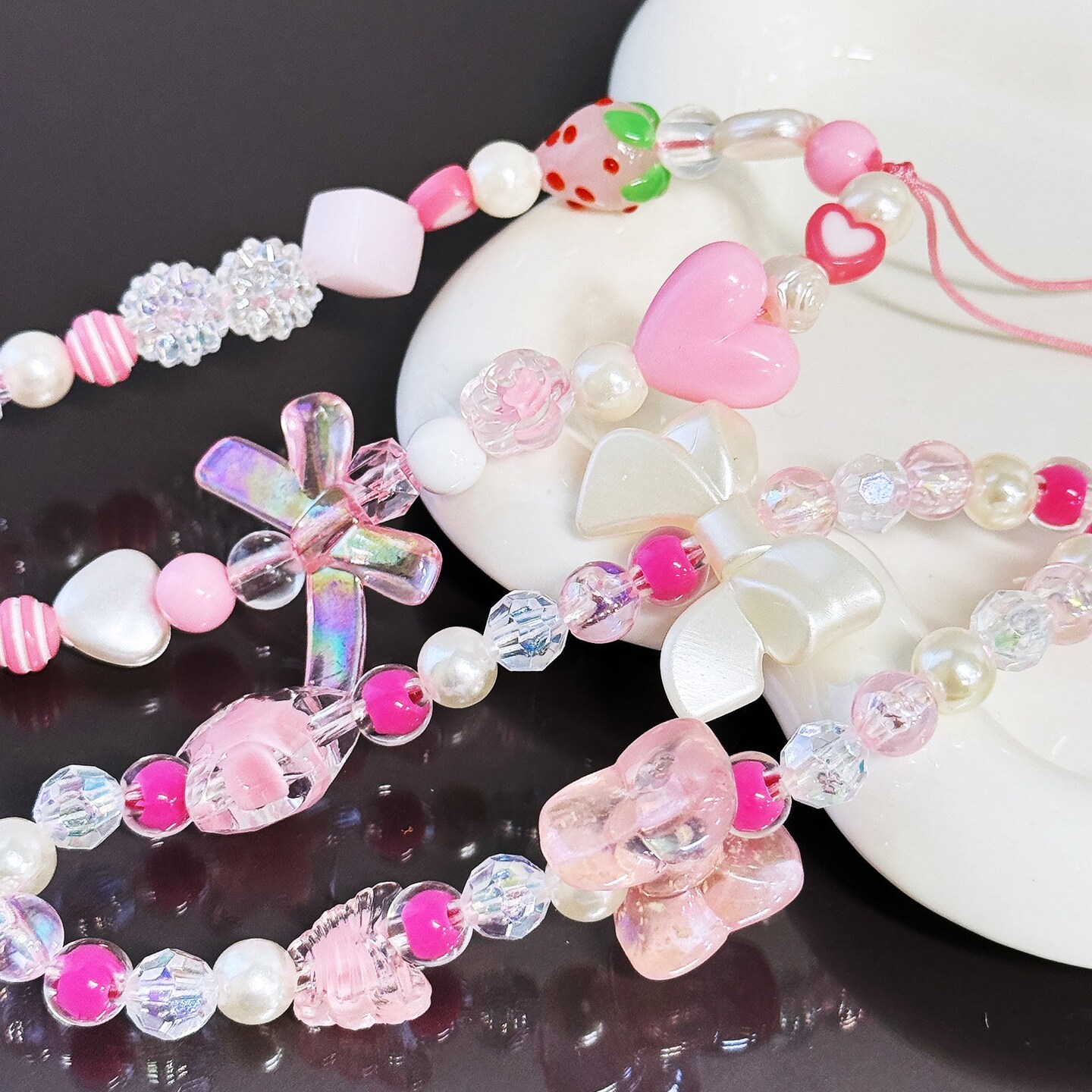 Wrapables Charms and Beads Cell Phone Wrist Strap, Keychain, Bag Charm (Set of 2), Bows and Hearts