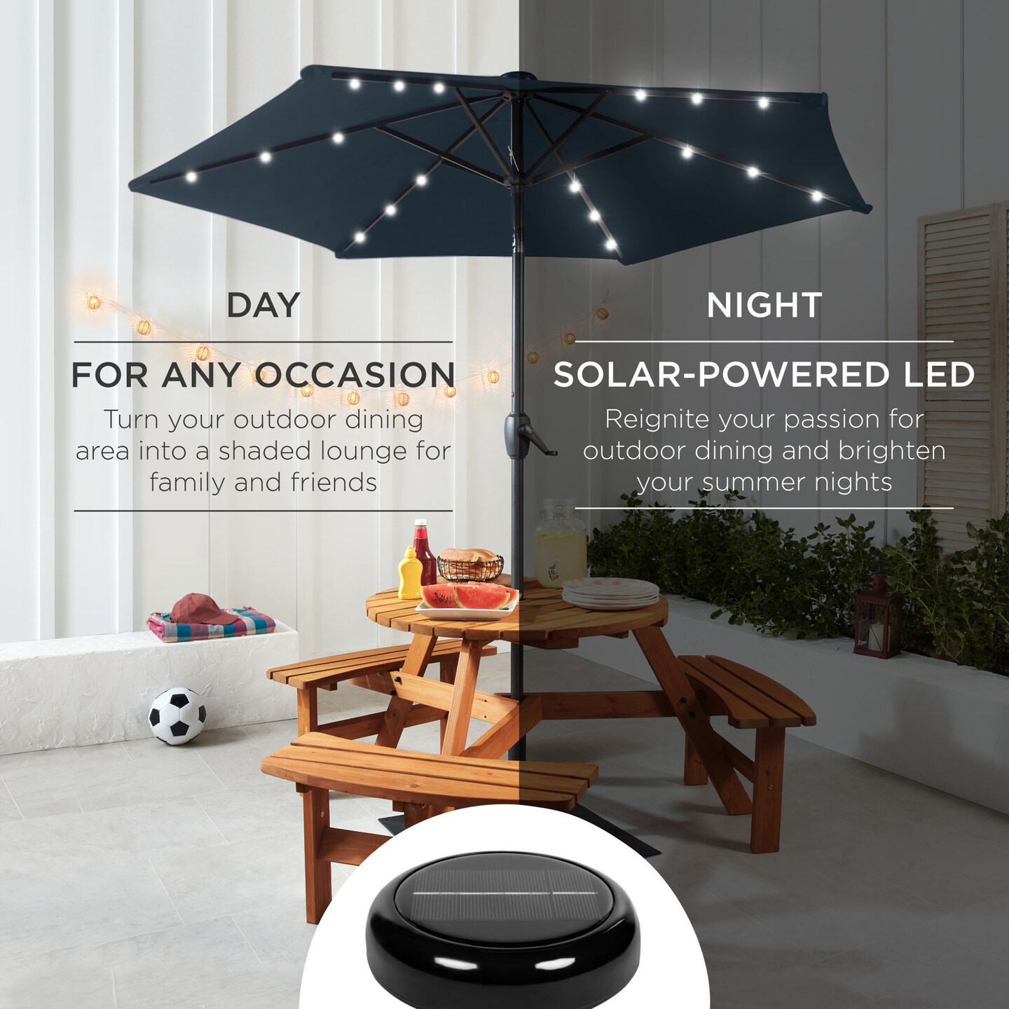 Best Choice Products 7.5ft Outdoor Solar Patio Umbrella for Deck, Pool w/ Tilt, Crank, LED Lights