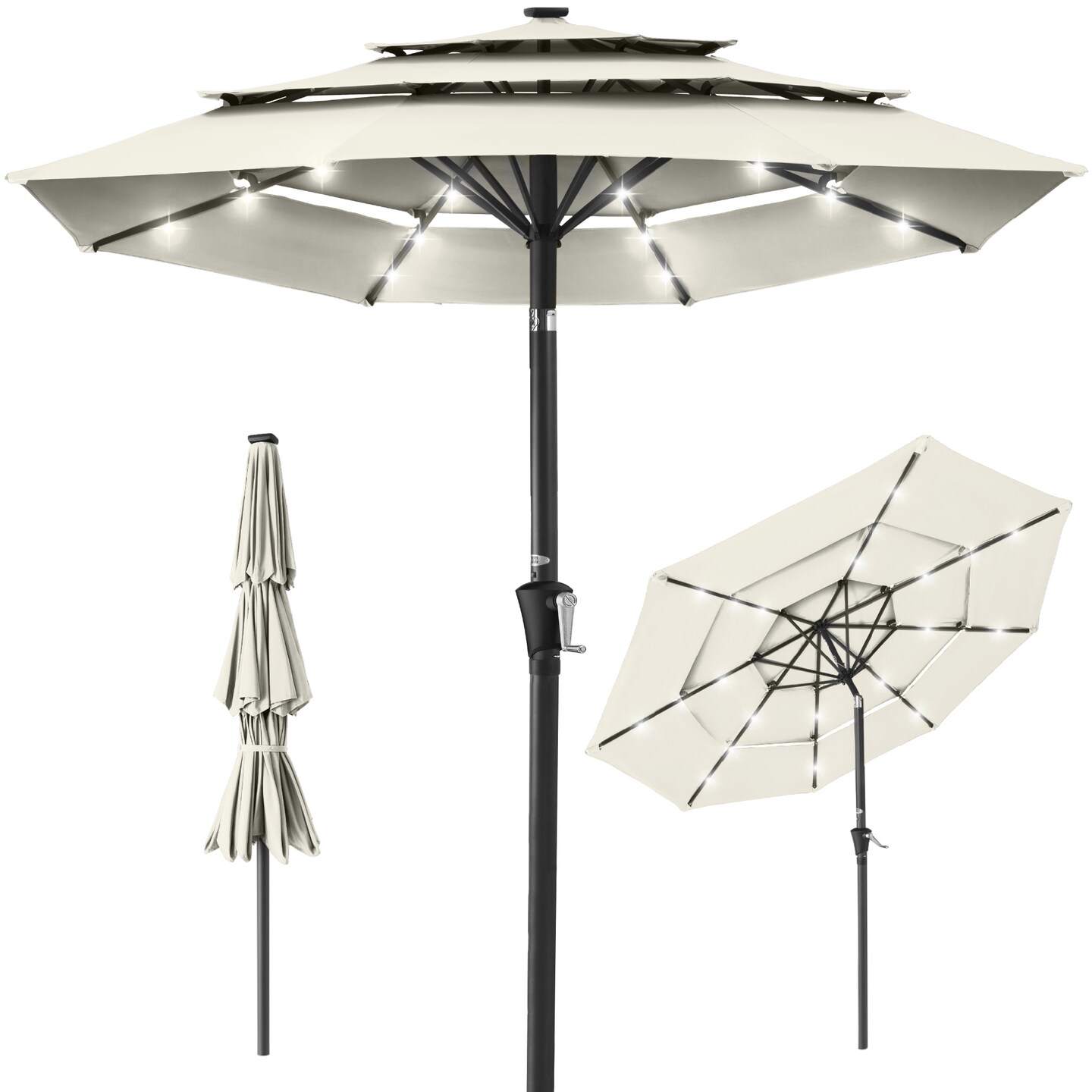 Best Choice Products 10ft 3-Tier Solar Patio Umbrella w/ 24 LED Lights, Tilt Adjustment, Easy Crank