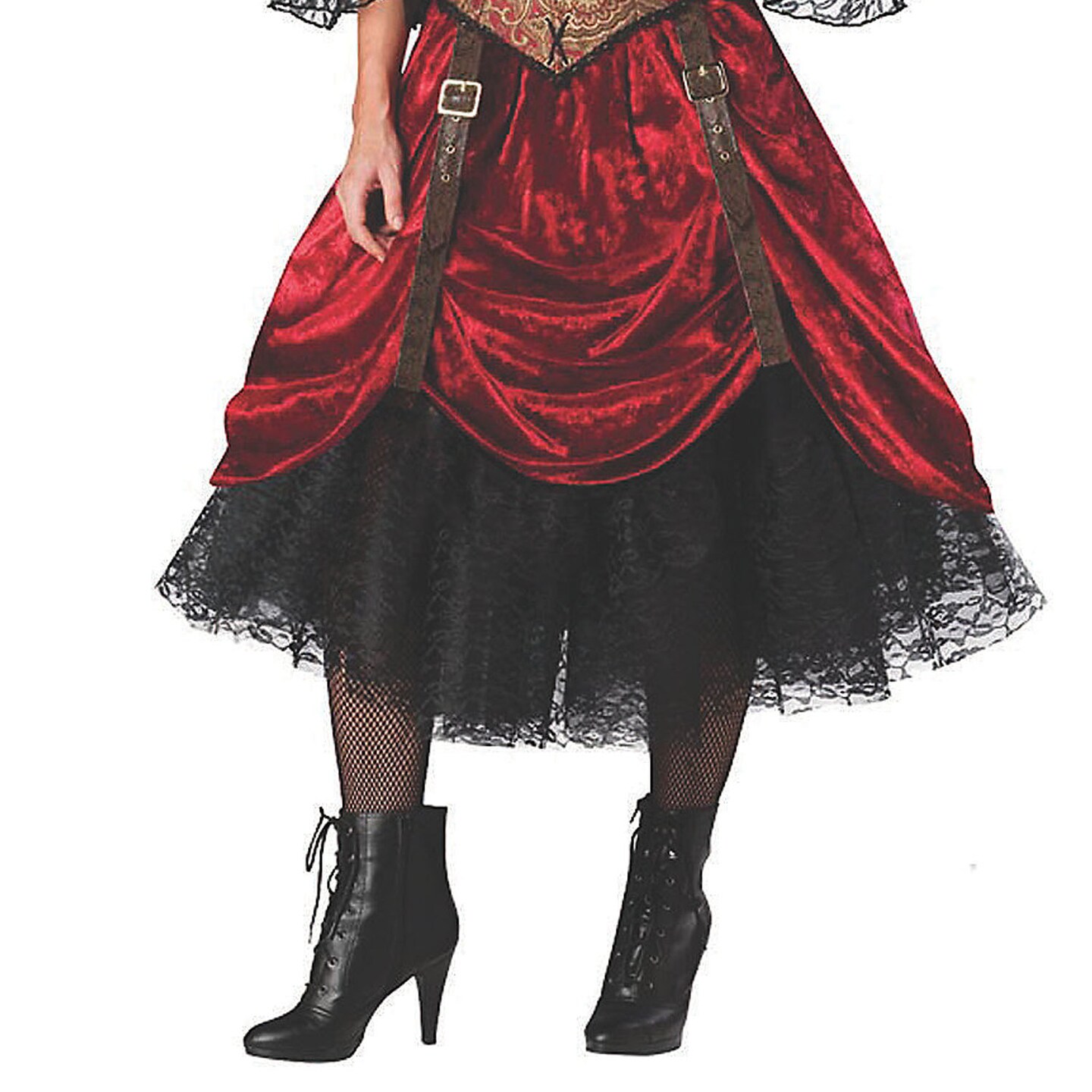 Women&#x27;s Pirate Costume Swashbucklin Scarlet Dress with Vest Petticoat Belt and Hat