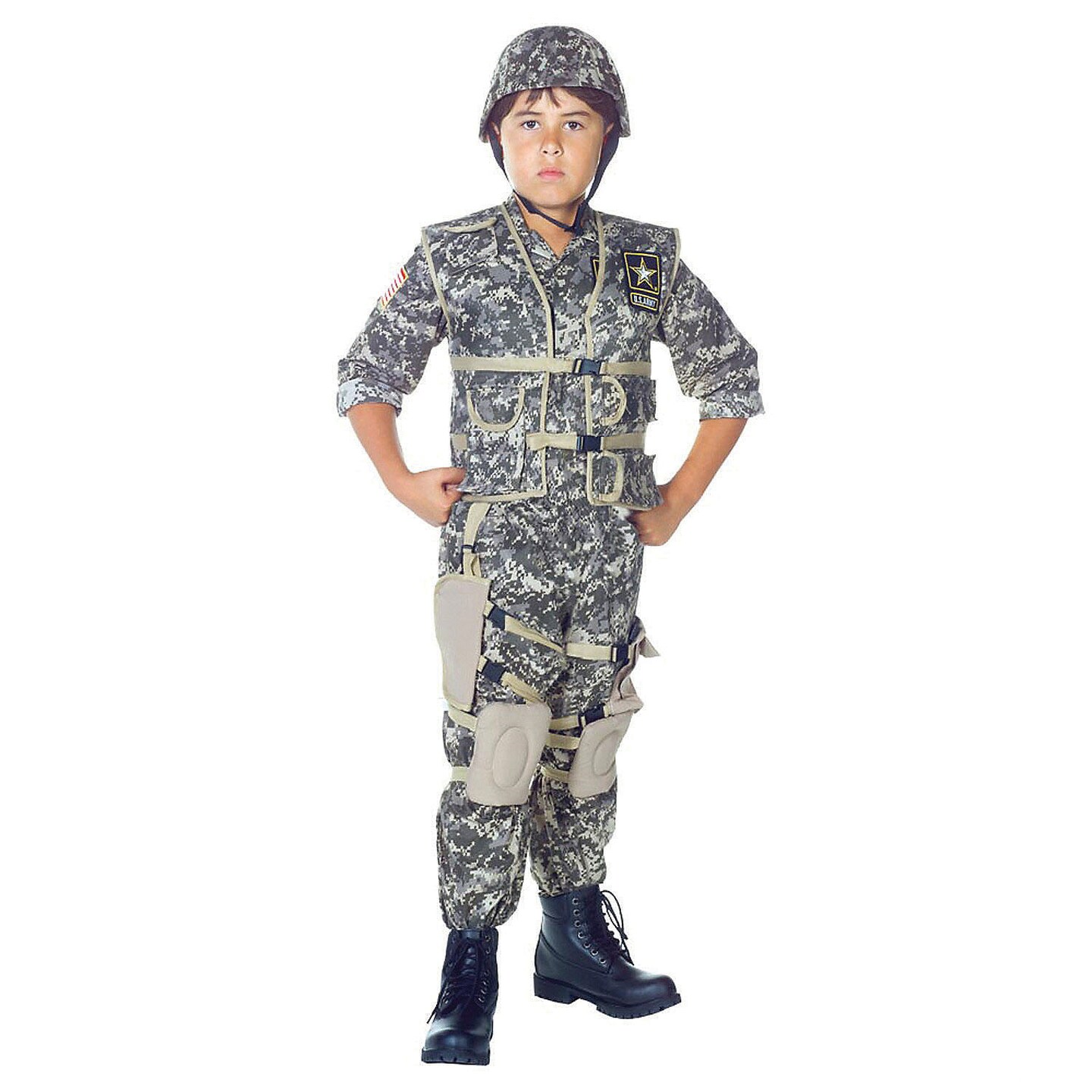 US Army Ranger Unisex Costume with Vest Pants and Helmet for Halloween Kids