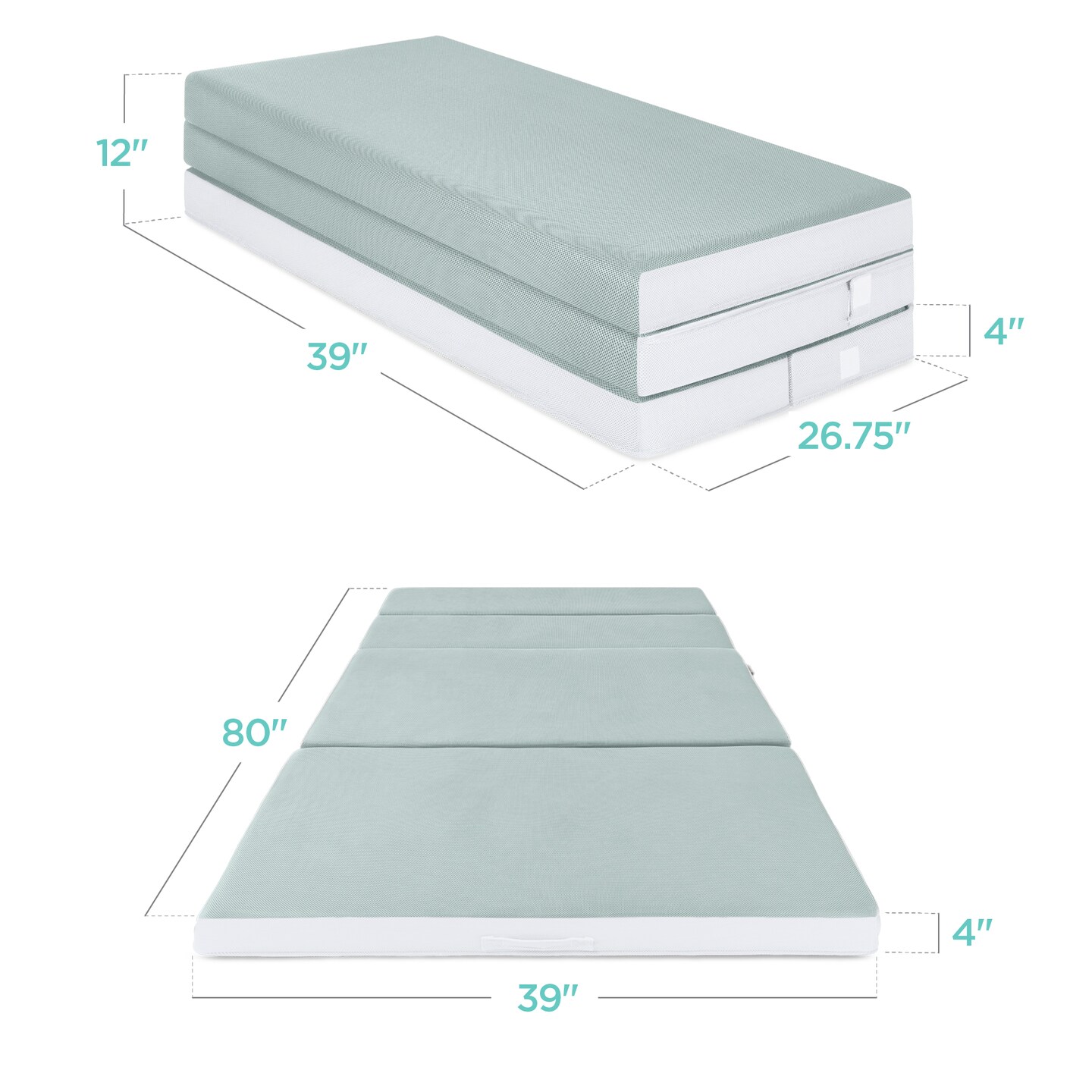 Best Choice Products 4in Thick Folding Portable Seafoam Mattress Topper w/ Carry Case, Washable Cover