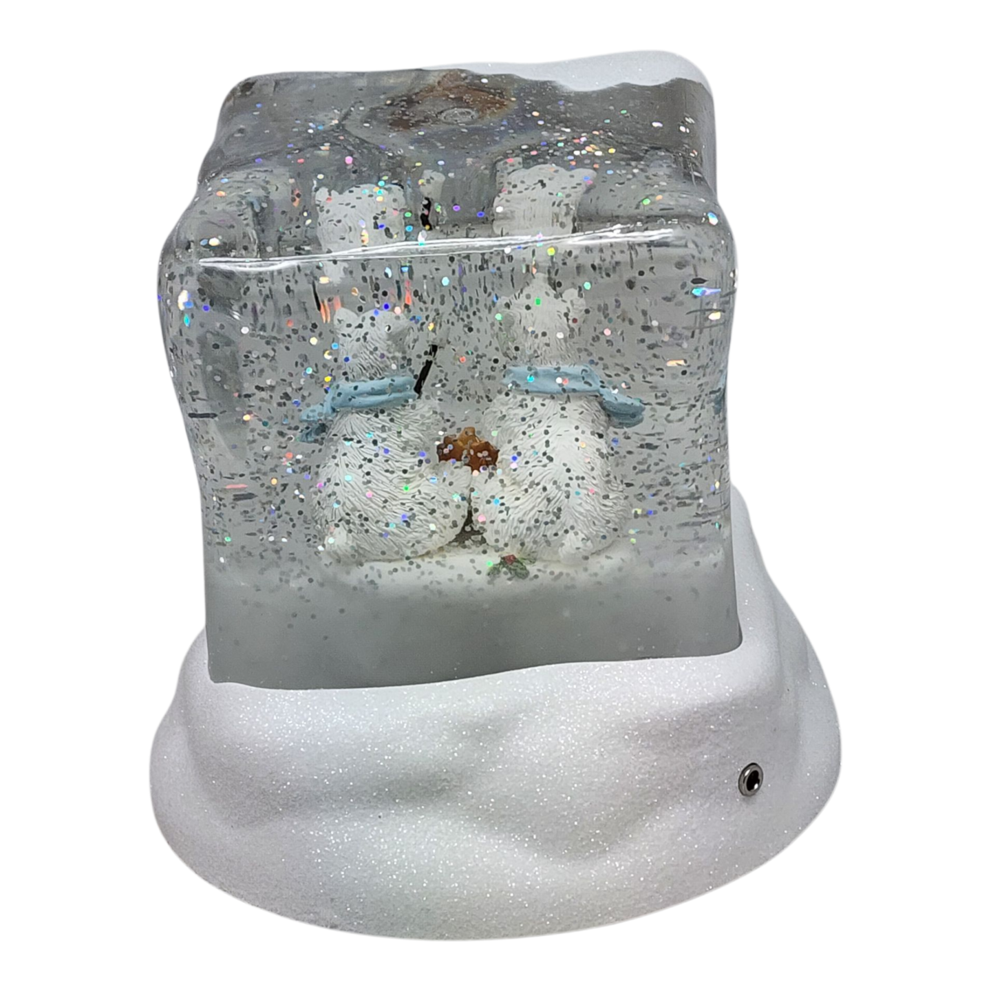 Lighted Swirl Polar Bears Cube Snowglobe