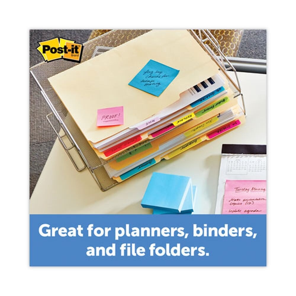 Post-it Tabs 2 in. Wide 1/5-Cut Solid Color Tabs - Assorted Colors (30/Pack)