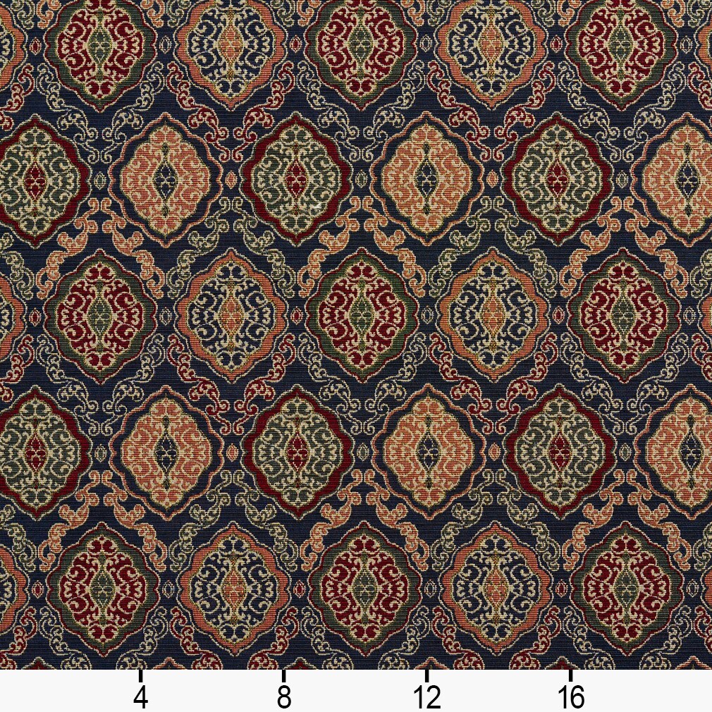 Navy Heirloom - Blue Abstract & Geometric Upholstery Fabric 54 Inches"