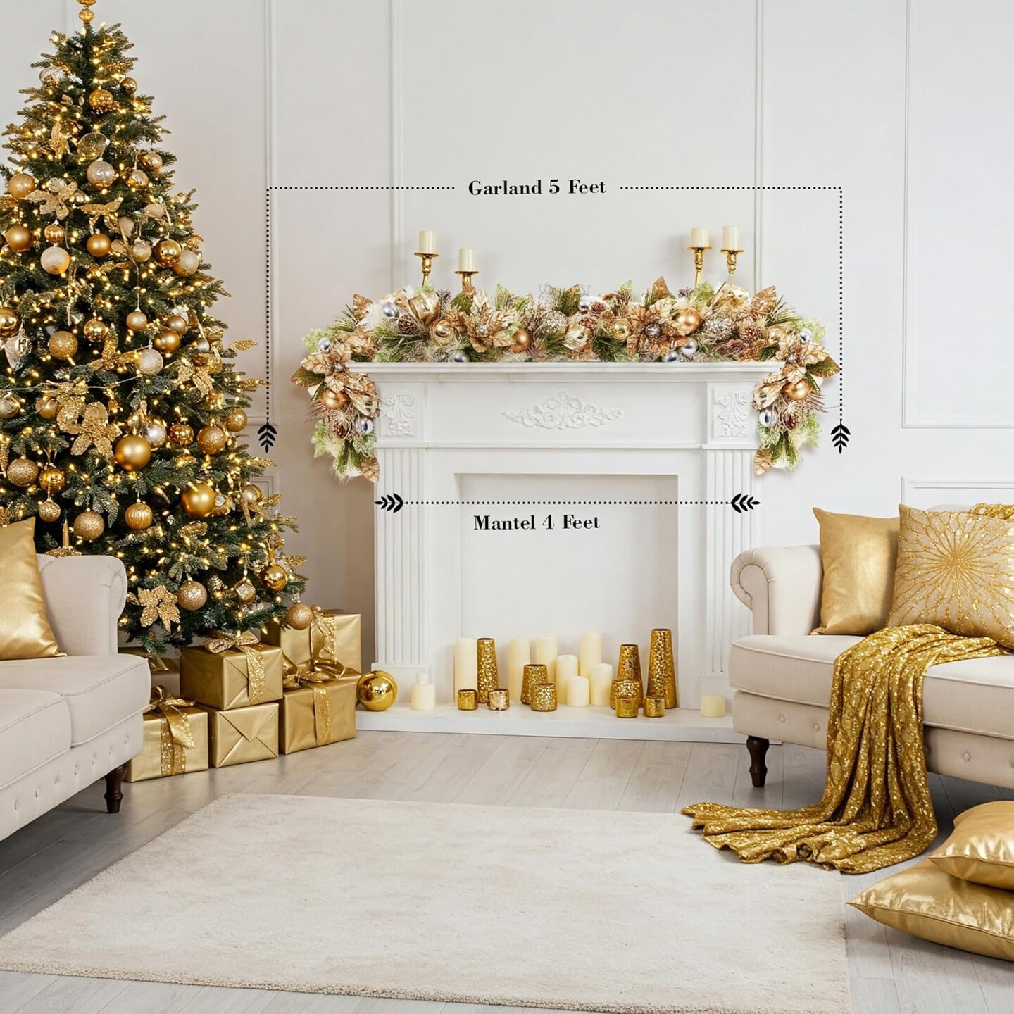Gold Poinsettia Garland, Champagne Gold Poinsettia Garland