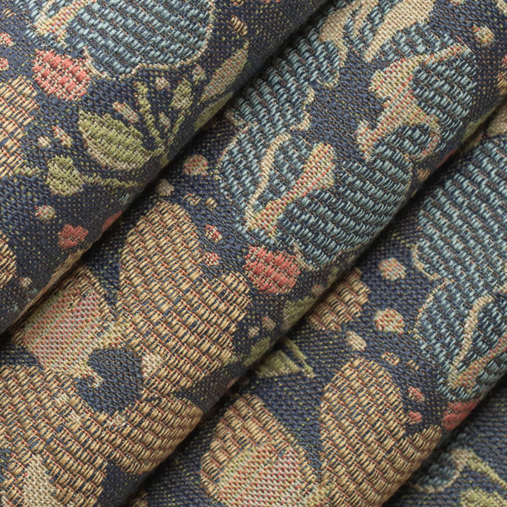 Blue - Blue,Coral & Peach Floral Upholstery Fabric 54 Inches"