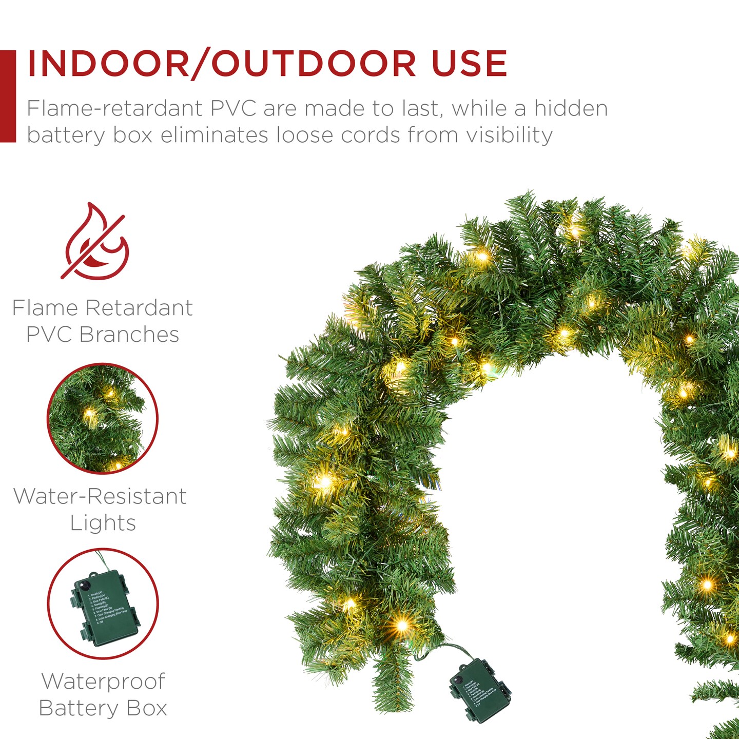 Best Choice Products 9Ft Pre-Lit Christmas Garland W/ 2-In-1 Led Lights