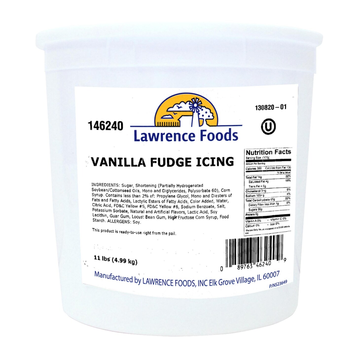 Lawrence Foods Vanilla Fudge Icing Ready to Use Dessert Frosting 11 Pound
