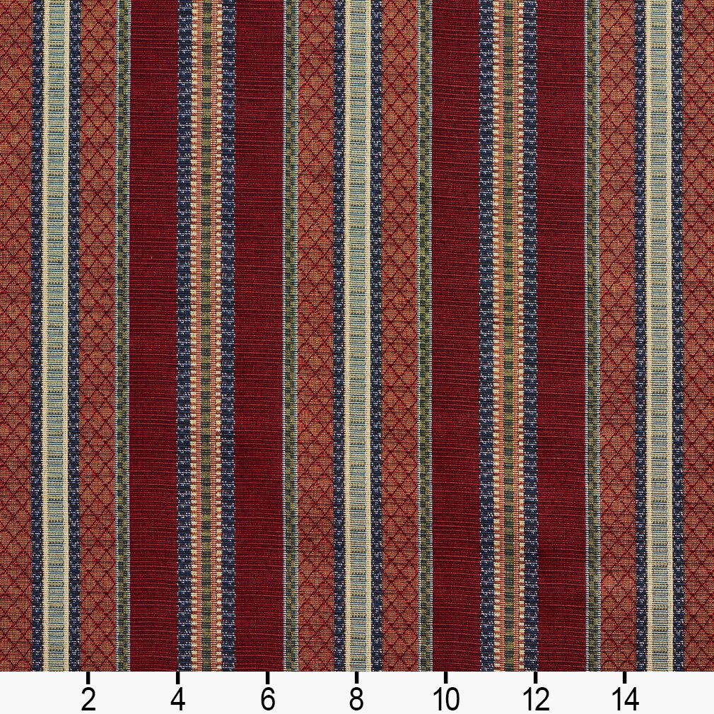 Merlot Stripe - Red & Burgundy Stripe Upholstery Fabric 54 Inches"