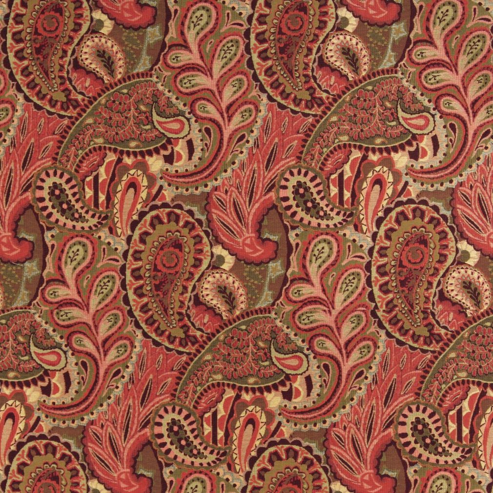 Upholstery Fabric - Red & Burgundy Paisley Upholstery Fabric 54 Inches"