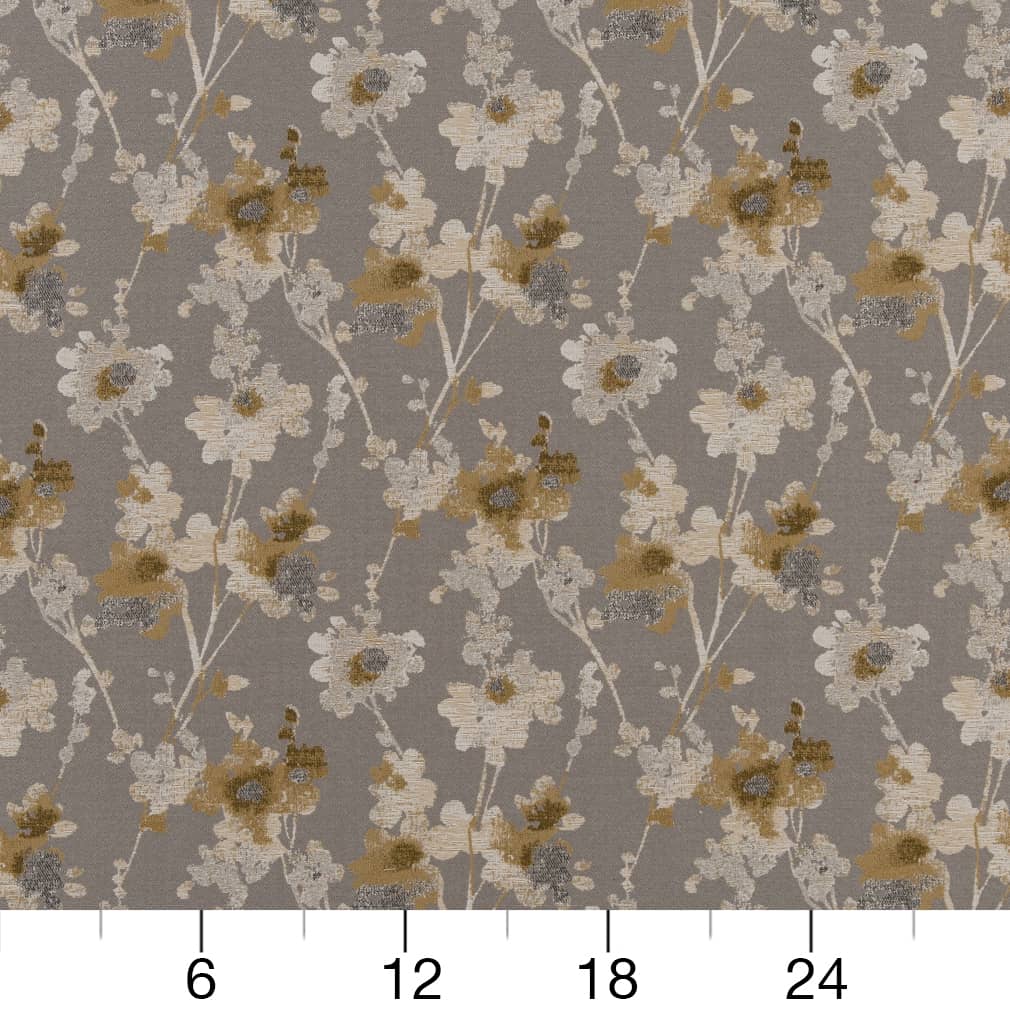 Hazelwood - Gold & Yellow,Grey & Silver Floral Upholstery Fabric 54 Inches"