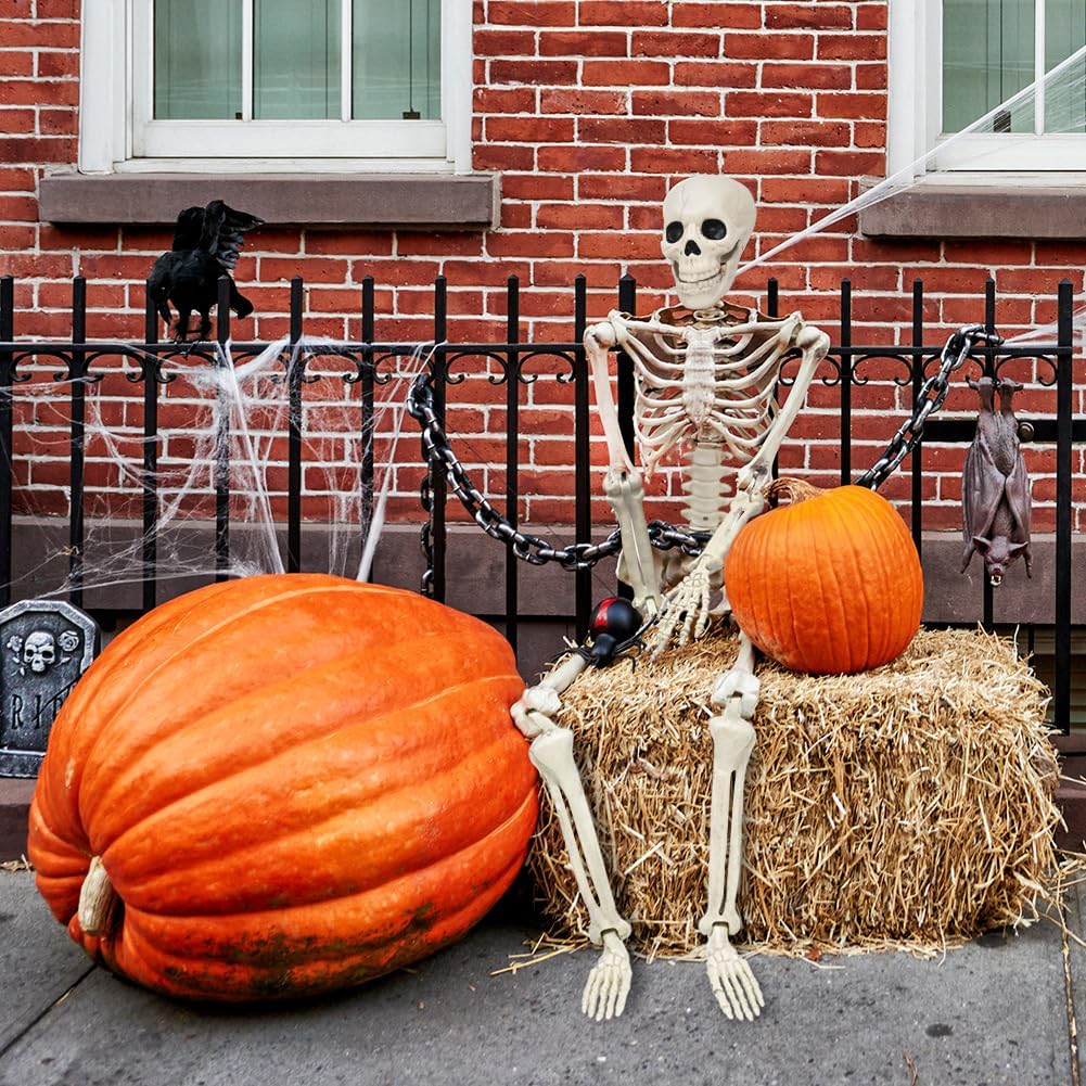 36&#x22; Skeleton Halloween Decorations, 3FT Realistic Full Body Movable Posable Joints Skeleton, Creepy Halloween Plastic Skeleton for Graveyard Decorations, Haunted House Props Indoor/Outdoor Decor