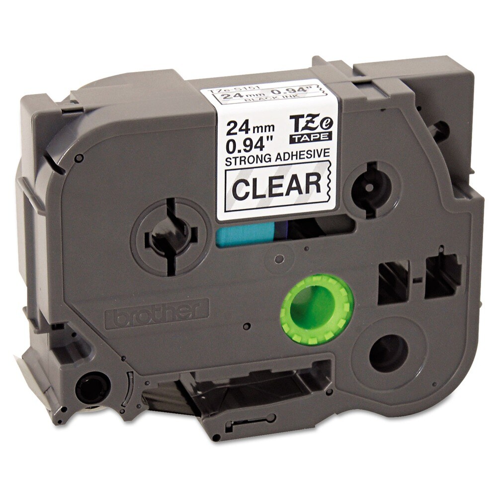 Brother P-Touch 0.94 in. x 26.2 ft. TZe Standard Adhesive Laminated Labeling Tape - Black on Clear