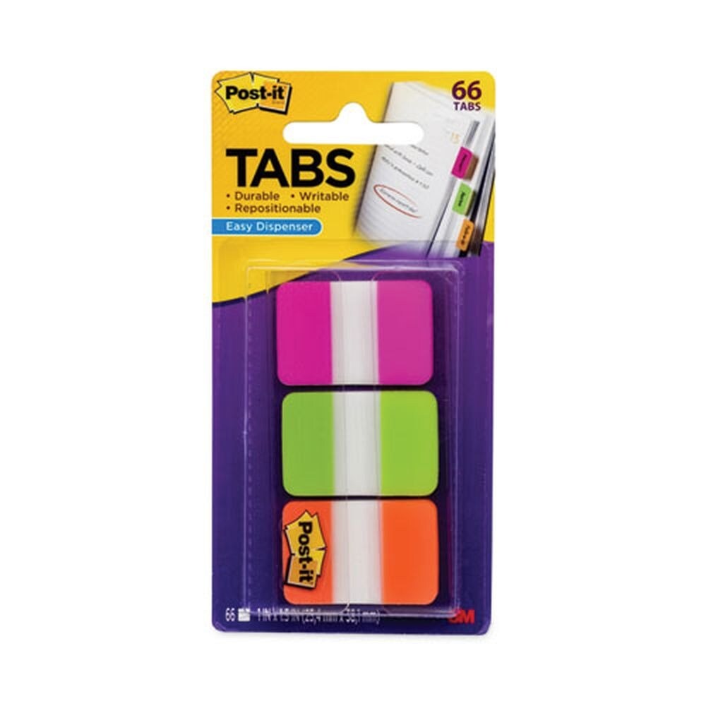 Post-it Tabs 1 in. Wide 1/5-Cut Plain Solid Color Tabs - Assorted Bright Colors (66/Pack)