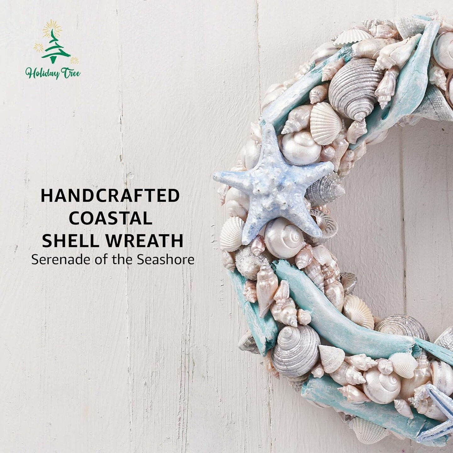 14&#x22; Coastal Shell Wreath - Handcrafted Decorations Christmas Gift - Holiday Tree
