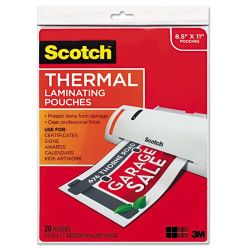 Scotch 9 in. x 11.5 in. 3 mil Laminating Pouches - Gloss Clear (20/Pack)