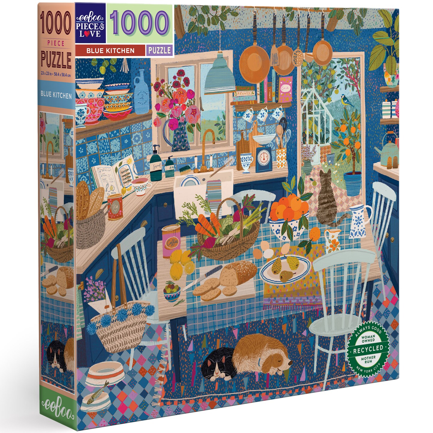 eeBoo Piece and Love Blue Kitchen 1000 Piece Square Adult Jigsaw Puzzle/ ages 14+