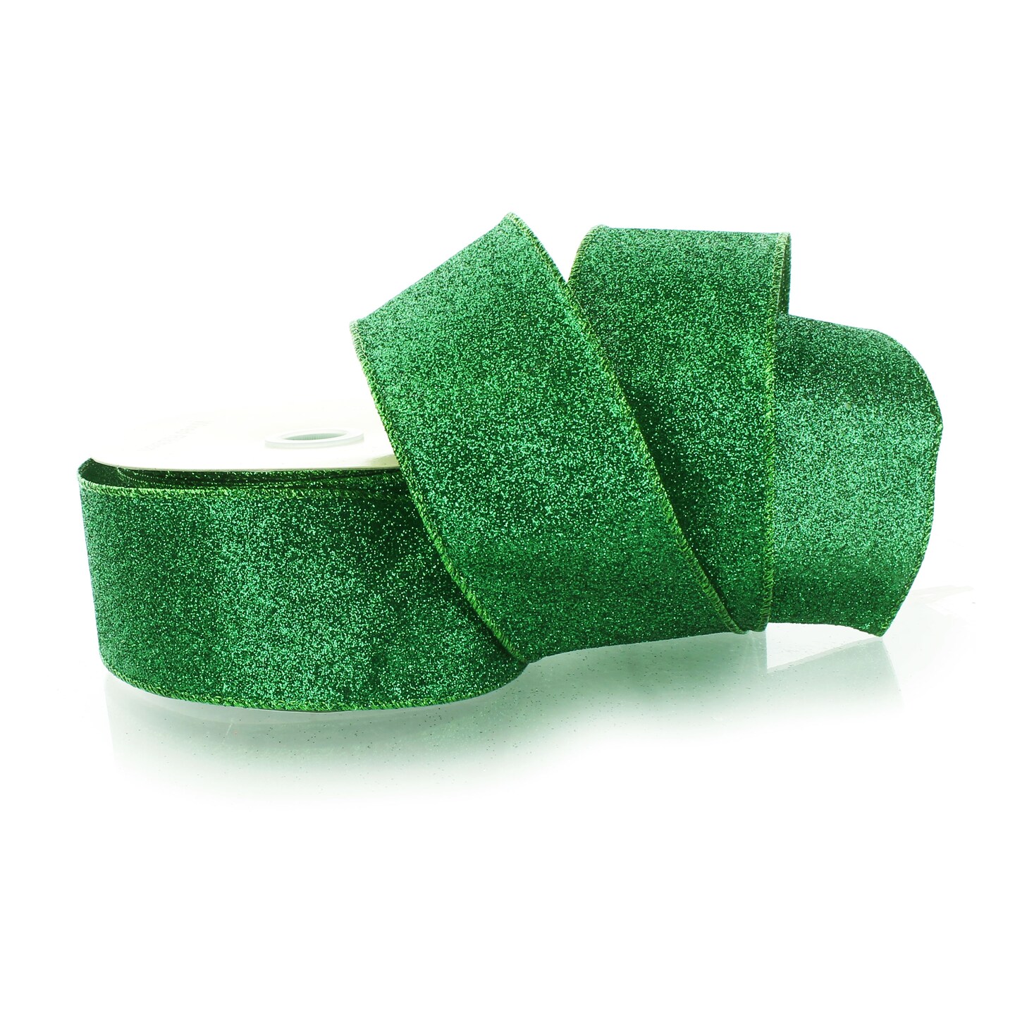 2.5&#x22; Wired Glitter Ribbon Emerald - 10 Yards
