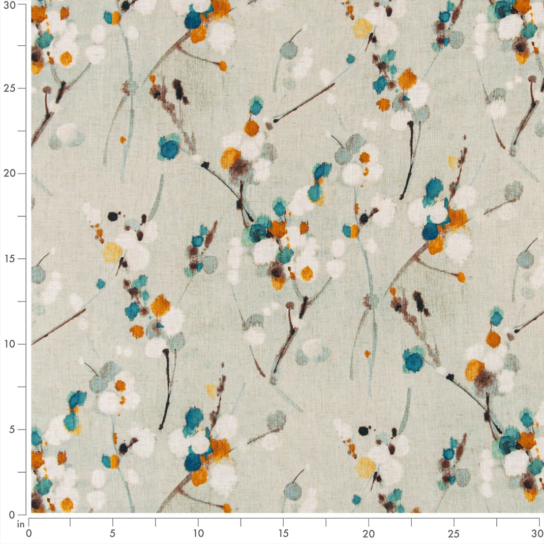 Turquoise - Aqua &#x26; Teal,Orange &#x26; Rust Abstract &#x26; Geometric,Leaves Upholstery Fabric 54 Inches&#x22;
