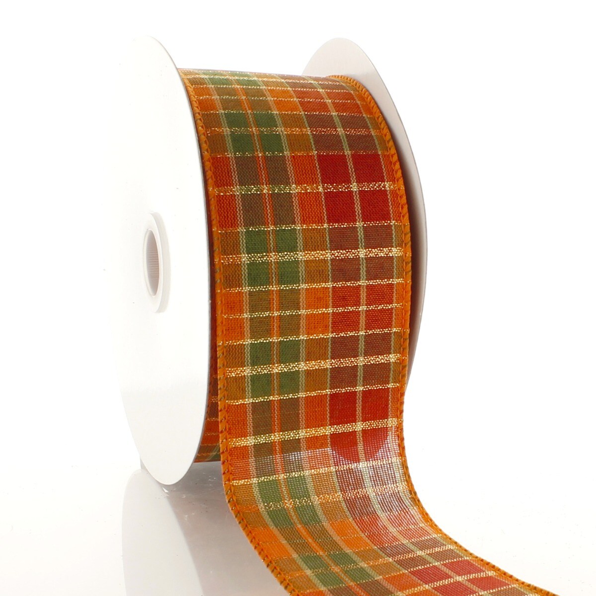 2 1/2&#x22; Wired Ribbon Fall Traditional Plaid Orange/Green 10 Yards