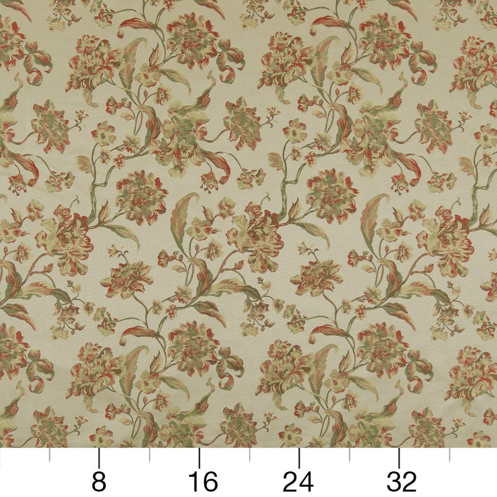 Garden Cecile - Coral &#x26; Peach Floral Upholstery Fabric 54 Inches&#x22;