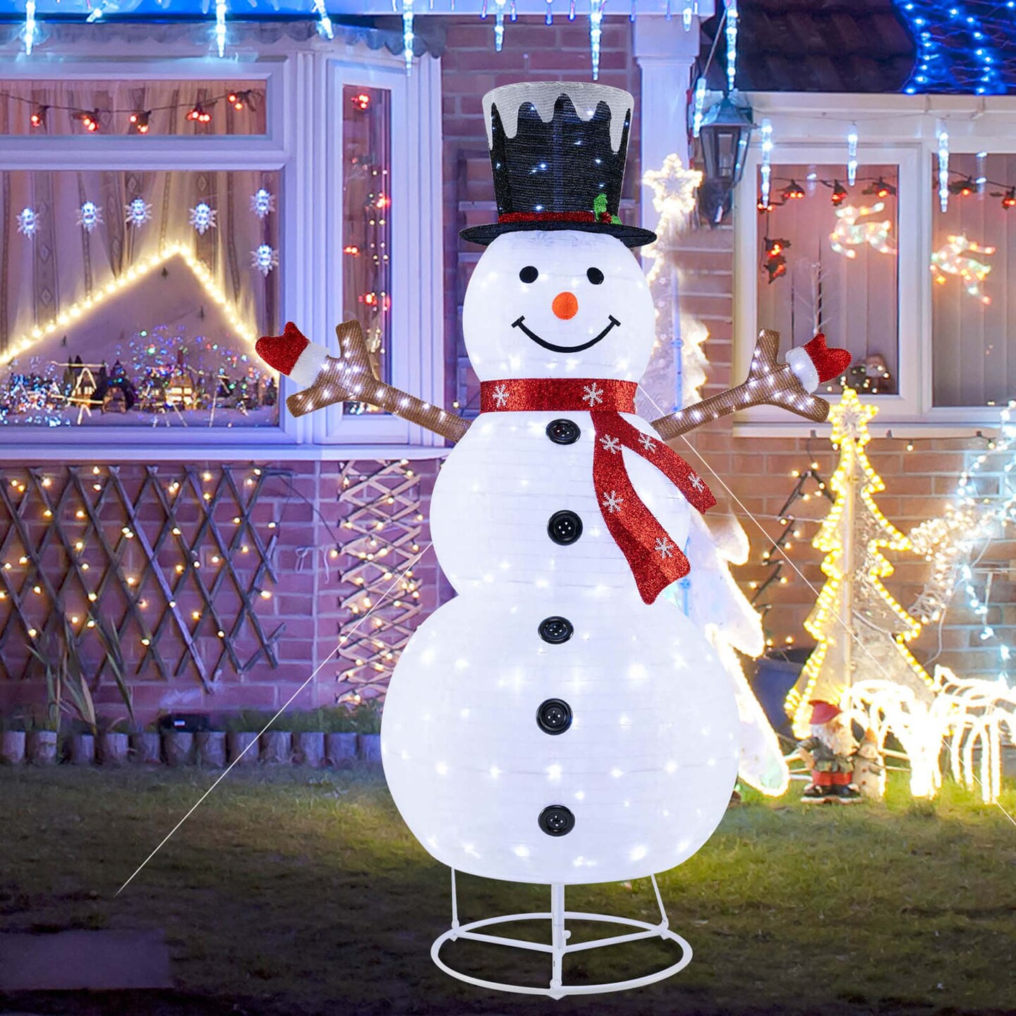 Costway 6ft Lighted Pop-Up Christmas Snowman with  Hat and Scarf 180 Pre-Lit LED Lights