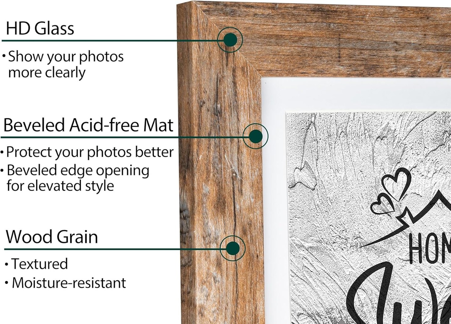 Rustic Brown 11x14 Picture Frame - Display Photos 8x10 with Mat or 11x14 Without Mat - Real Glass Inside - Set of 2