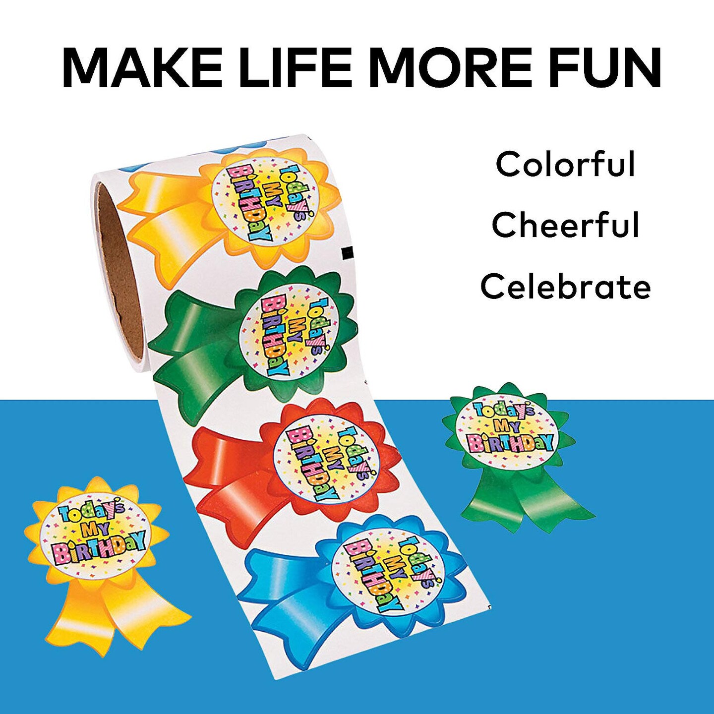 3 1/2" Bright Colors Today’s My Birthday Sticker Roll 100 Stickers