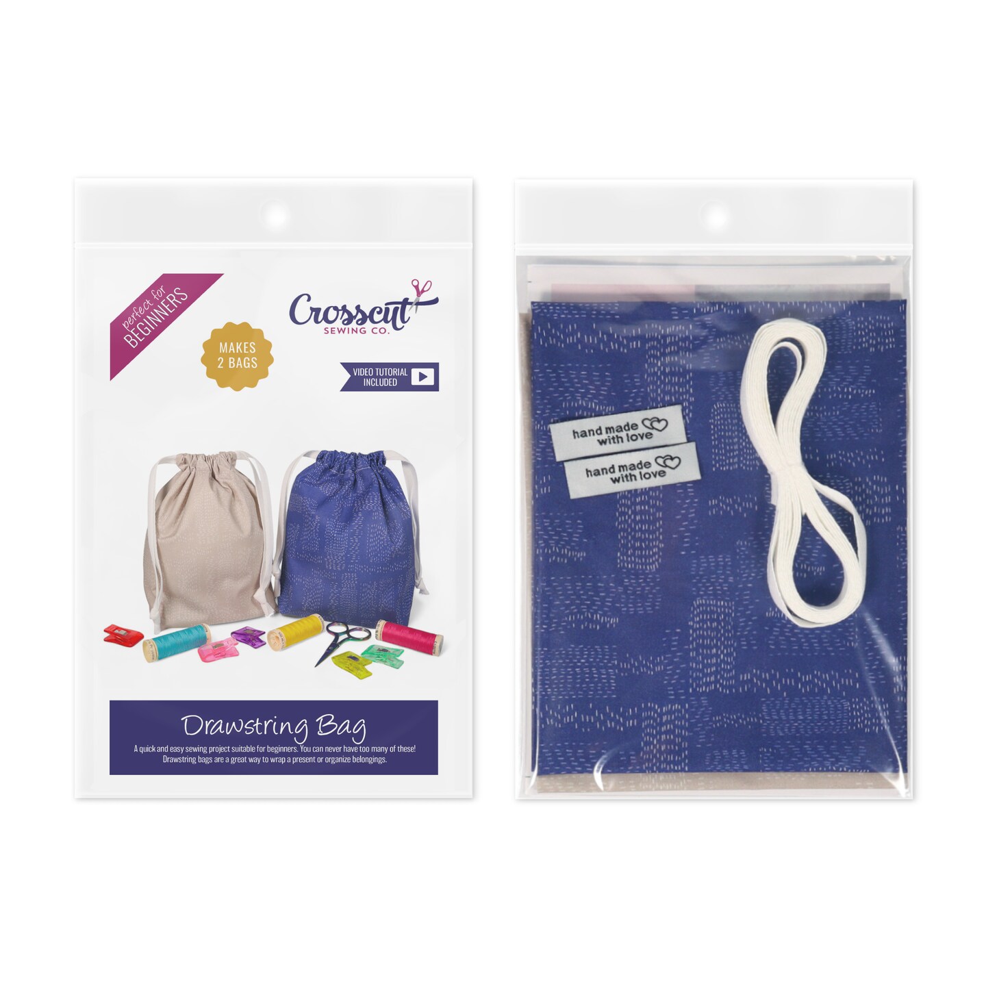 Crosscut Sewing Co.® Drawstring Bag Sewing Kit - Beginner Sewing Project Kit