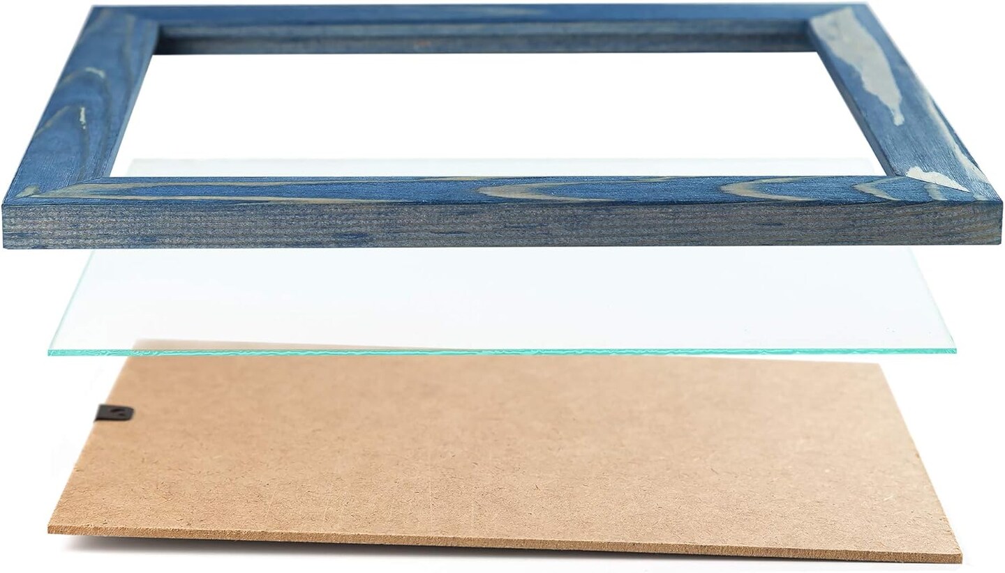 Rustic Wooden Picture Frame 11x14 - Natural Solid Eco Distressed Wood for Wall Mounting Photo Frame - Navy Blue