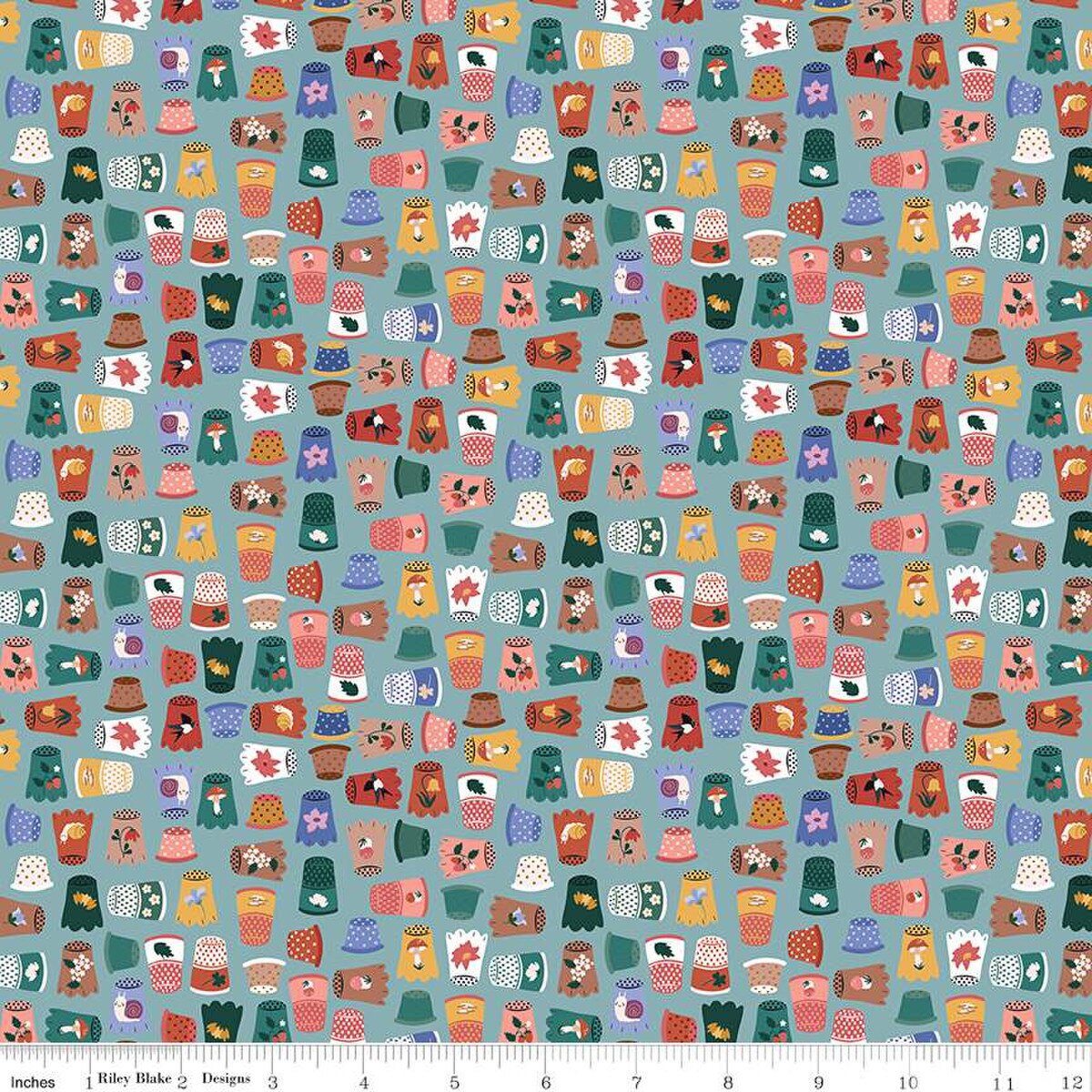 Fabric Riley Blake Mist Thimble Collection Thimbelina & the Sewing Fairies by the Quarter Yard CD16863-MIST
