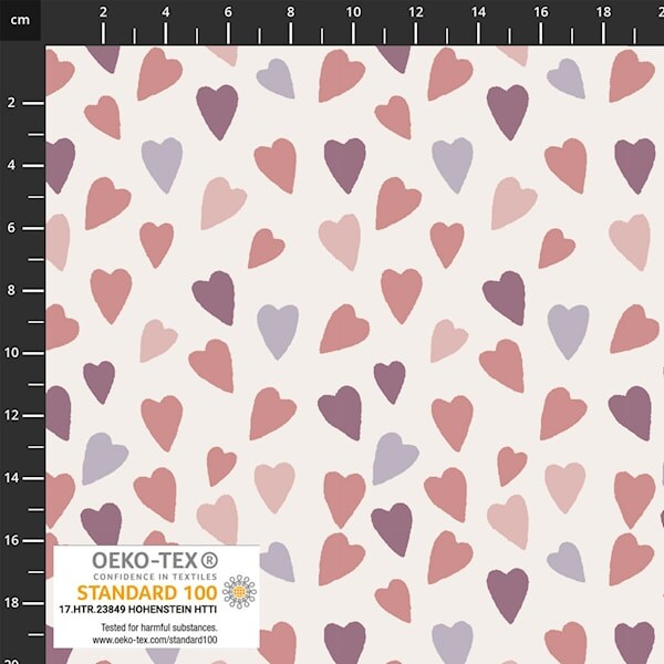 Fabric Stof Beige Hearts AVALANA Jersey by the Quarter Yard 19-1422