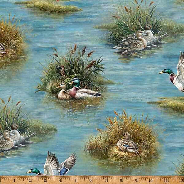 Fabric Hoffman Lake Ducks Lakeside Echo by the Quarter Yard X5665-311