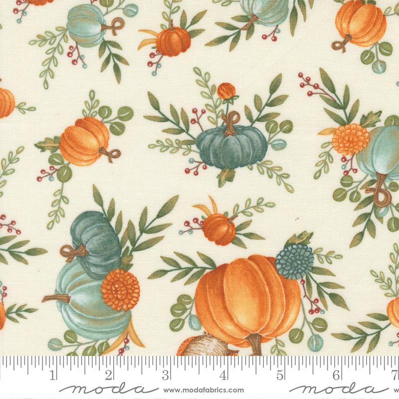 Fabric Moda Warm White Fall Allover Pumpkins I Love Fall Most of All by the Quarter Yard 56140-11