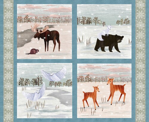 Fabric Blank Quilting Aqua Forest Animals Chill Factor Flannel Pillow Panel 4245PF-70