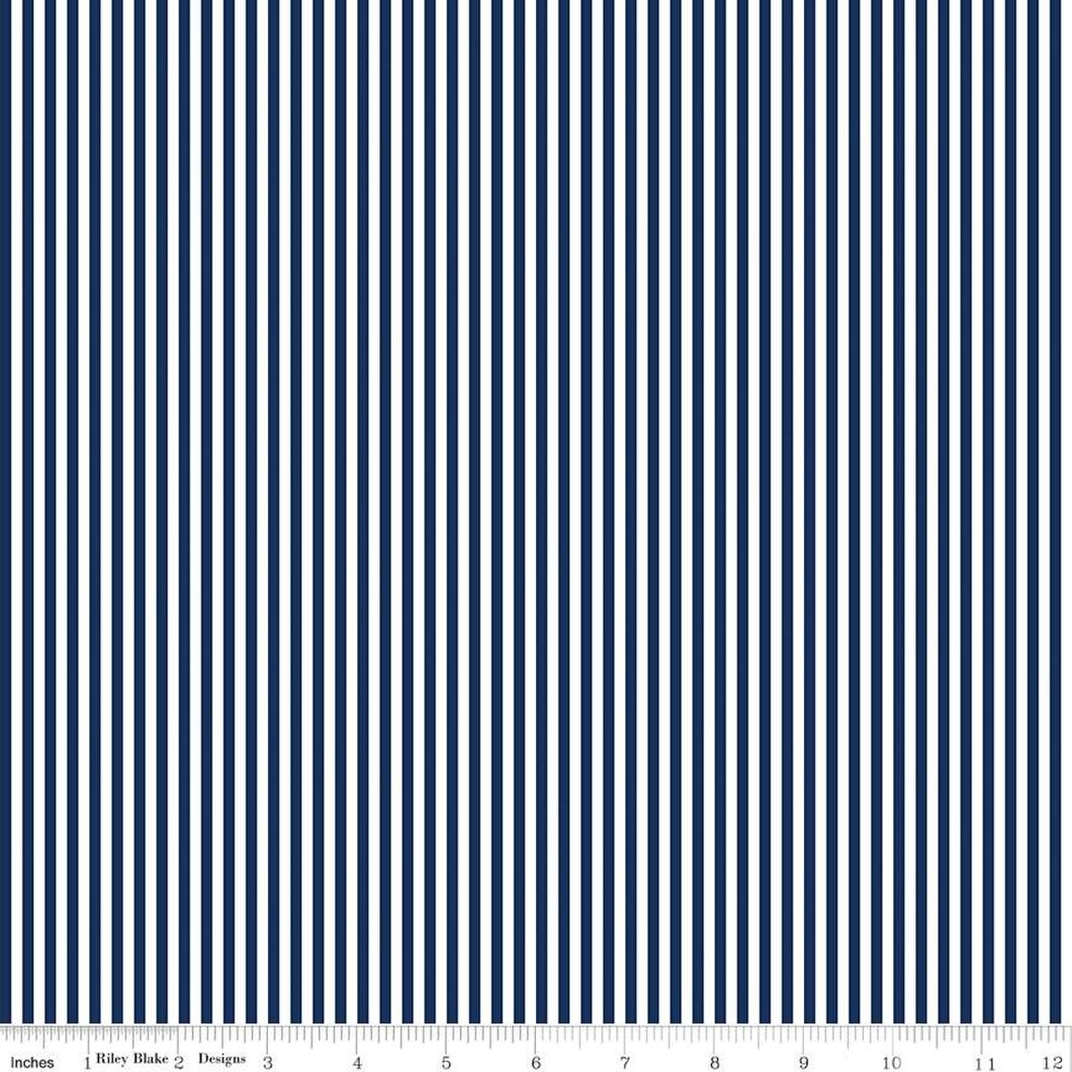 Fabric Riley Blake Basics White/Navy 1/8" Stripes by the Quarter Yard C495-NAVY