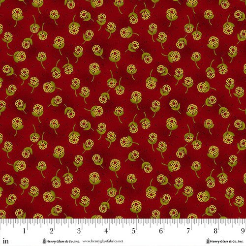 Fabric Henry Glass Cranberry Dandelion Orbs Baubles & Balsam by the Quarter Yard 981-88