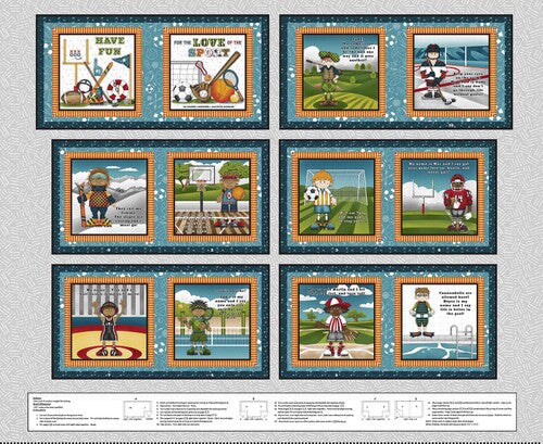 Fabric Henry Glass Gray I Love Sports 36" Book Panel Q-1439P-90